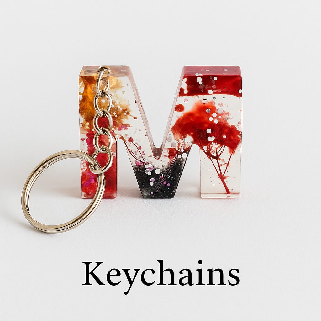 M keychain with Dried Flowers